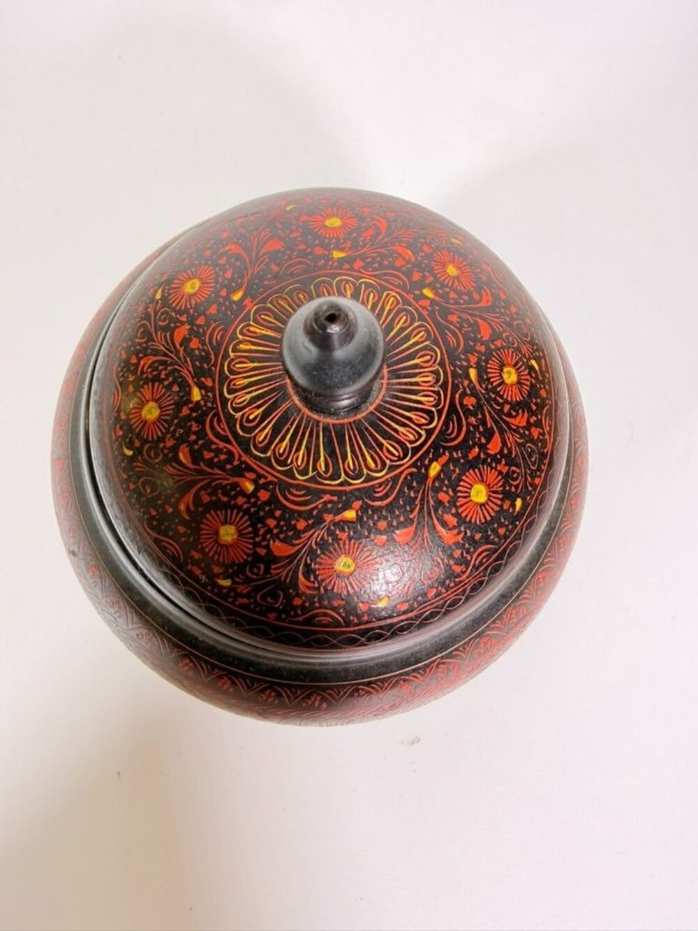 Jar Urn Canister Hand Carved Wooden Lacquer Pakistan Naqashi Turkish Handcrafted - Picture 5 of 16